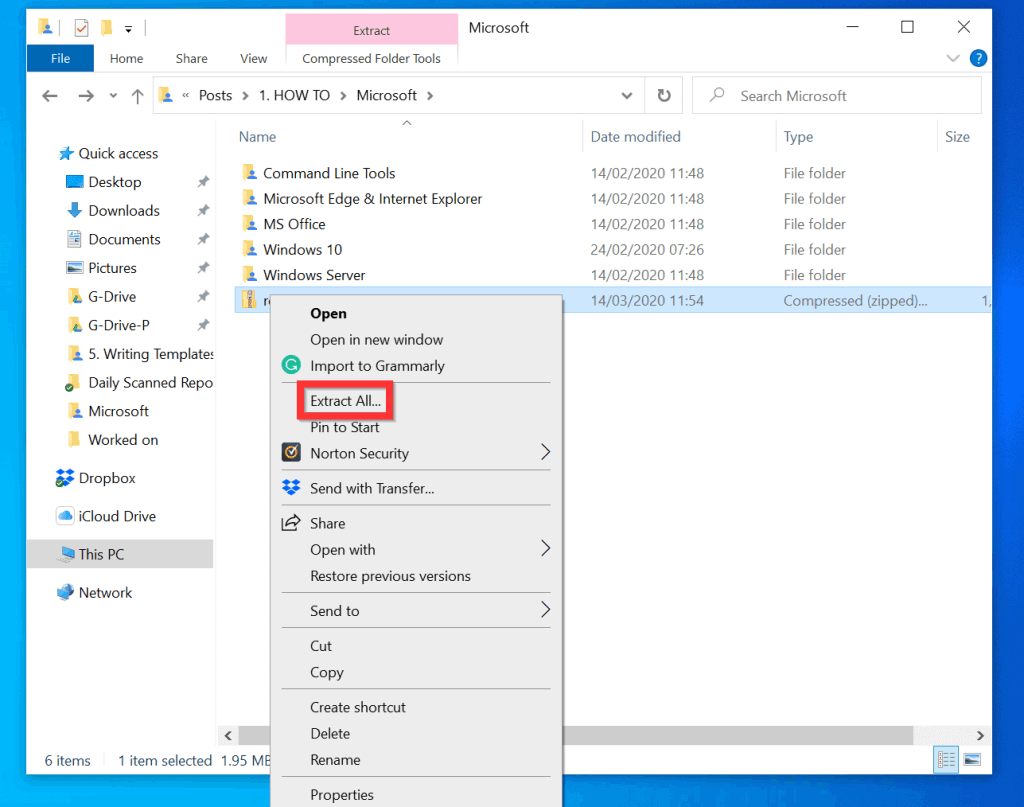 How to Unzip Files on Windows 10 from File Explorer - Unzip a File from the Context Menu