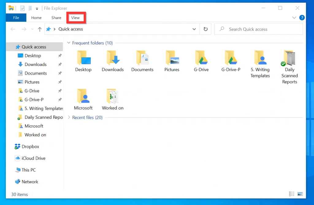 Step 1 to Change file Type in Windows 10: Show File Extension