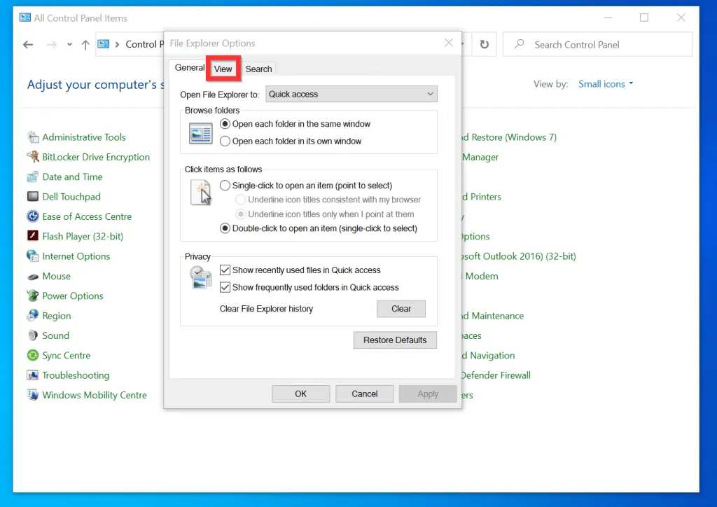 How to View Hidden Files on Windows 10 from Control Panel