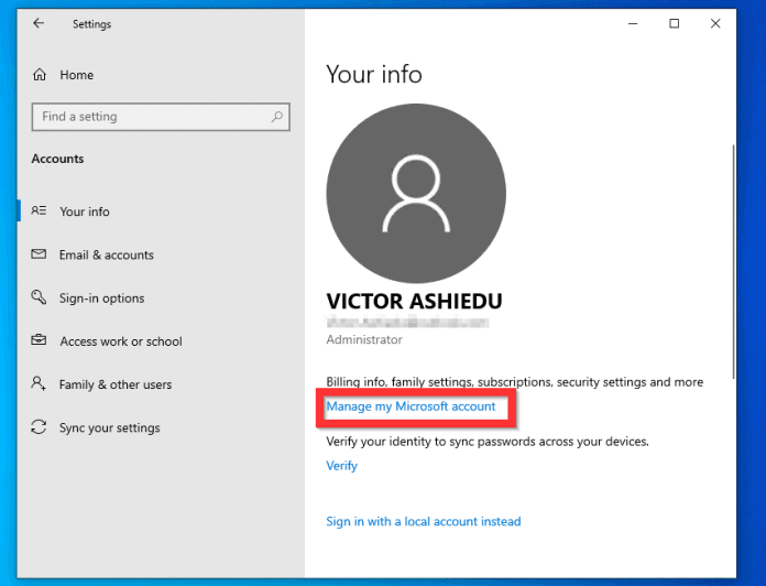 how to change microsoft account name on windows 10 display