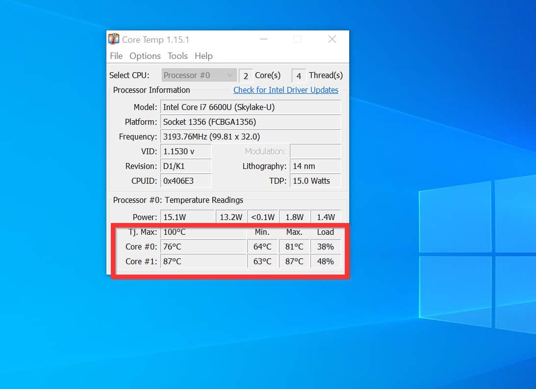 check cpu health windows 10