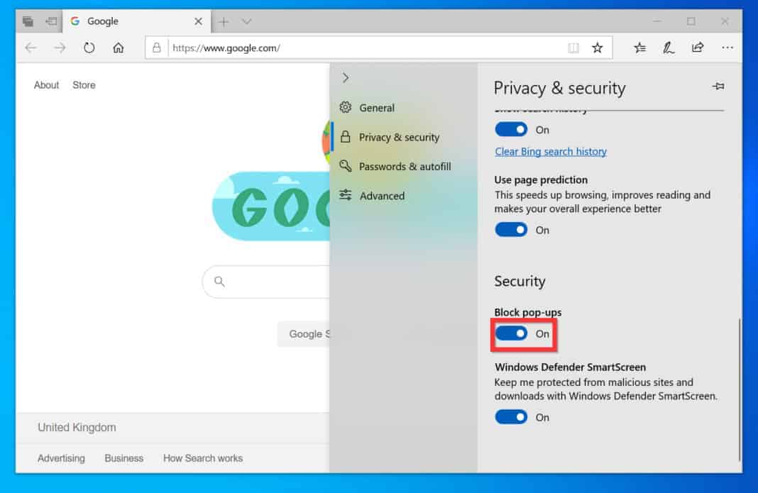 how to stop microsoft edge from popping up