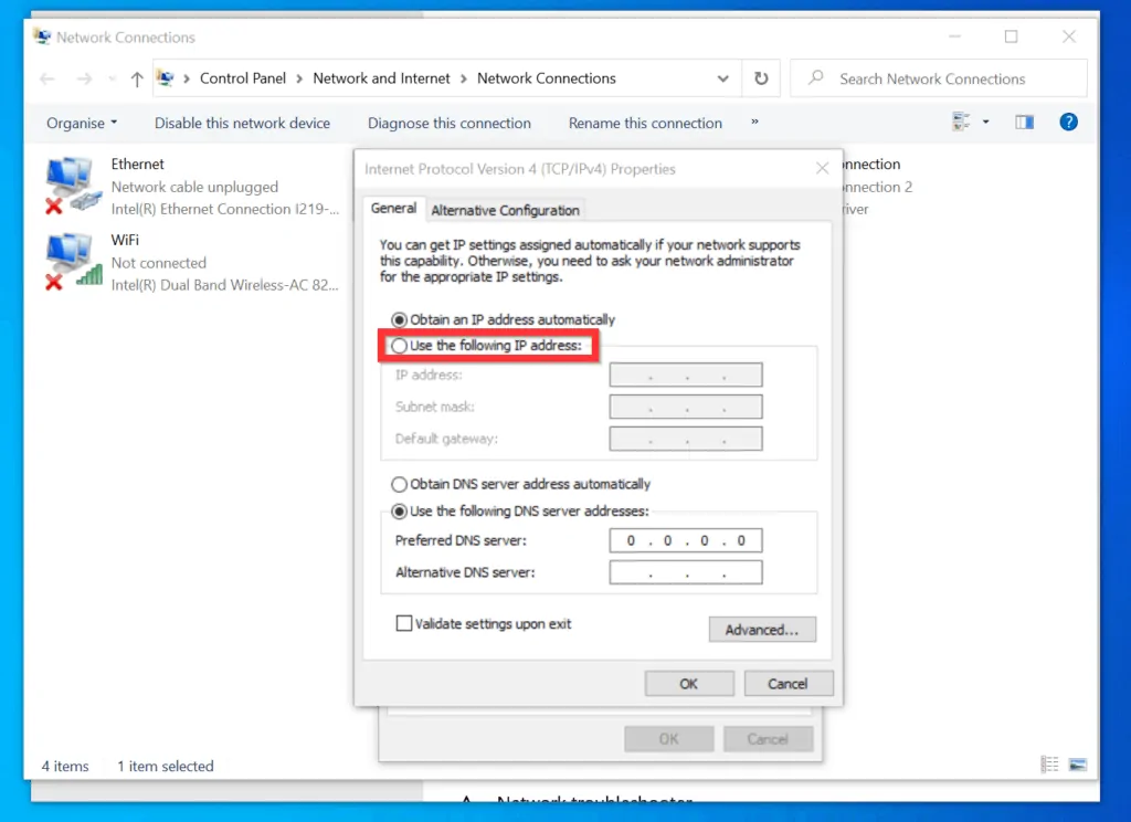 how to change the ip address of my computer in windows 10