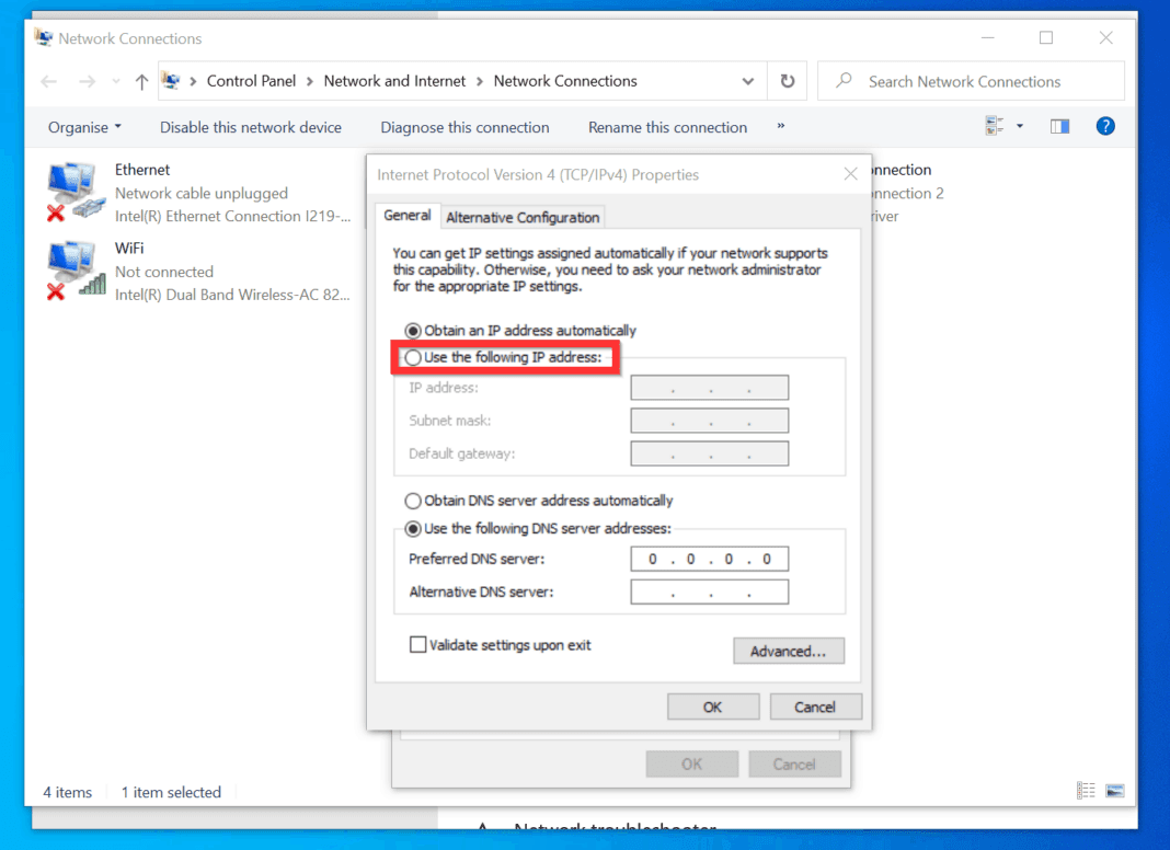 how to change router ip address windows 10