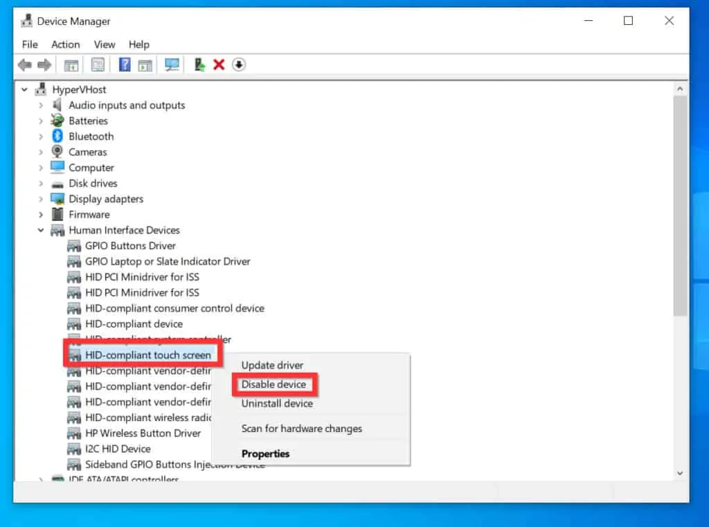 How to Disable Touch Screen on Windows 10 from Device Manager