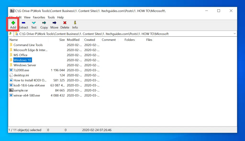 Step 2: Password Protect a Folder on Windows 10 with 7-zip 