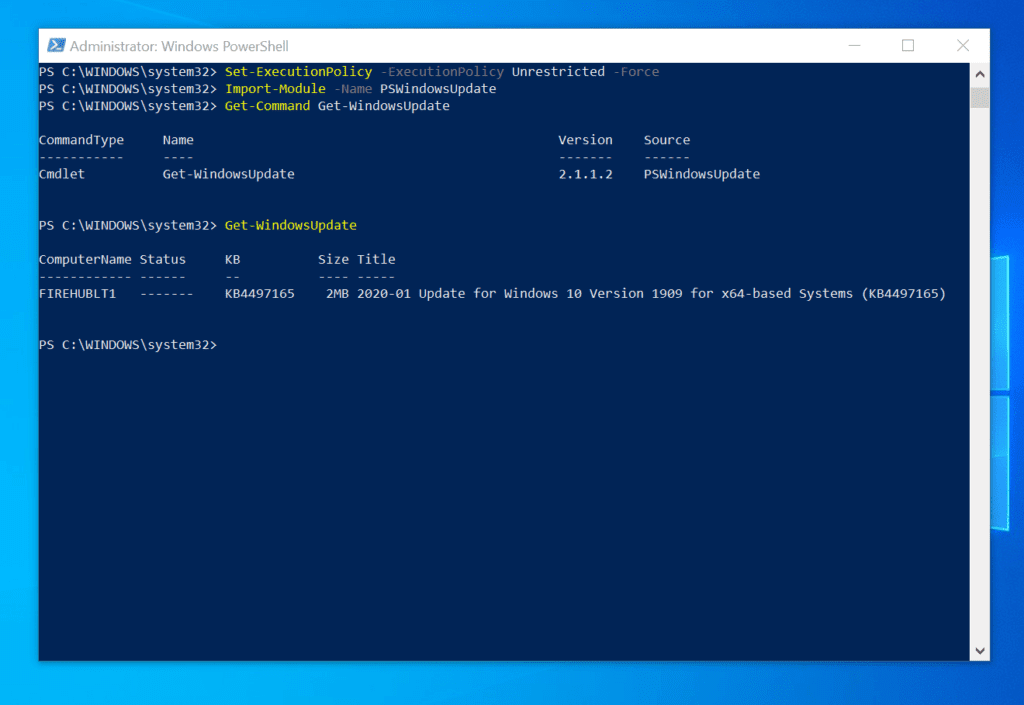 How to Check for Windows Updates on Windows 10 with PowerShell - Run the Get-WindowsUpdate Cmdlet 