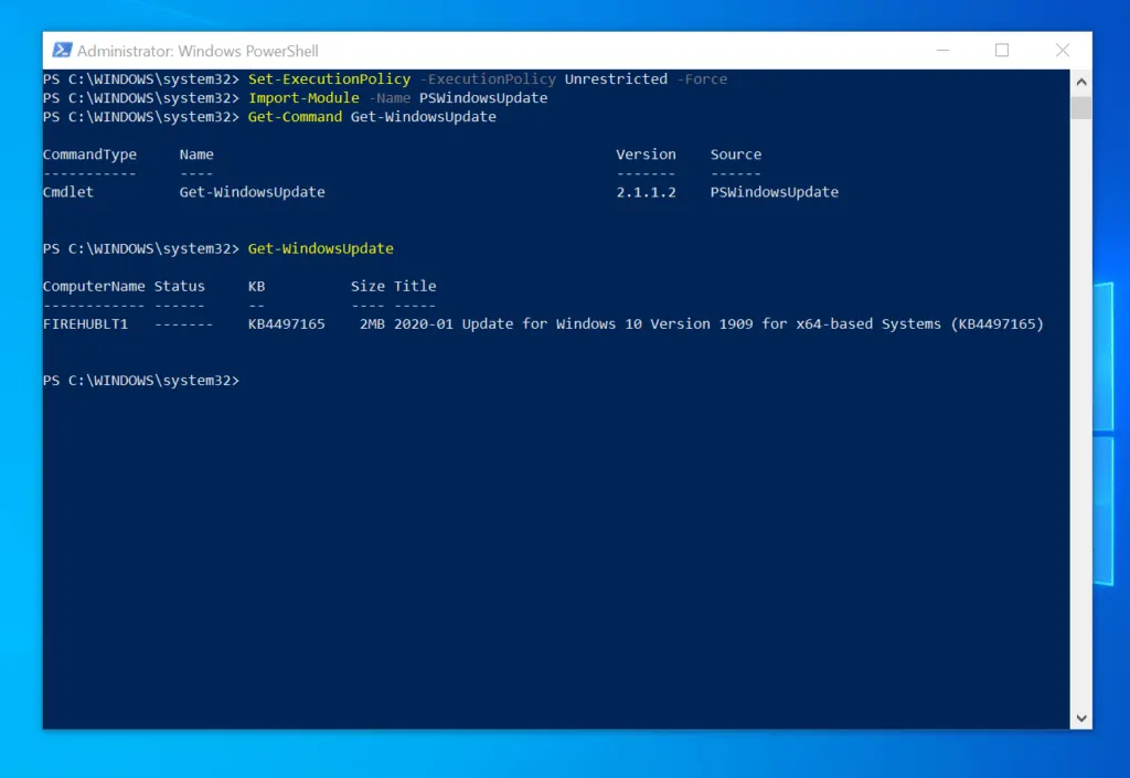 How to Check for Windows Updates on Windows 10 with PowerShell - Run the Get-WindowsUpdate Cmdlet 