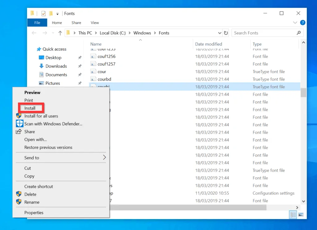 How to Add Fonts on Windows 10 from %windir%\fonts Folder