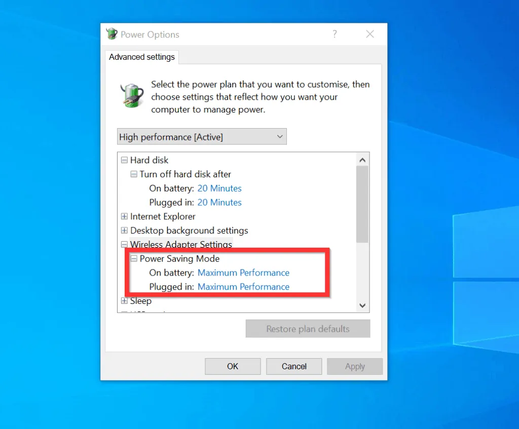 Method 2 Fix for "Driver Power State Failure Windows 10" Error:  Turn off Power Saving 
