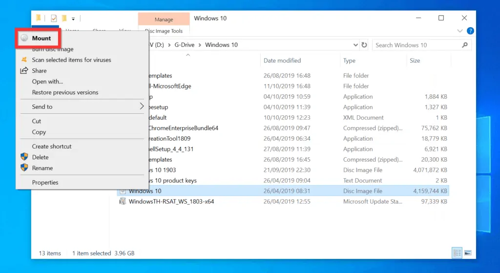 How to Mount ISO on Windows 10 from File Explorer