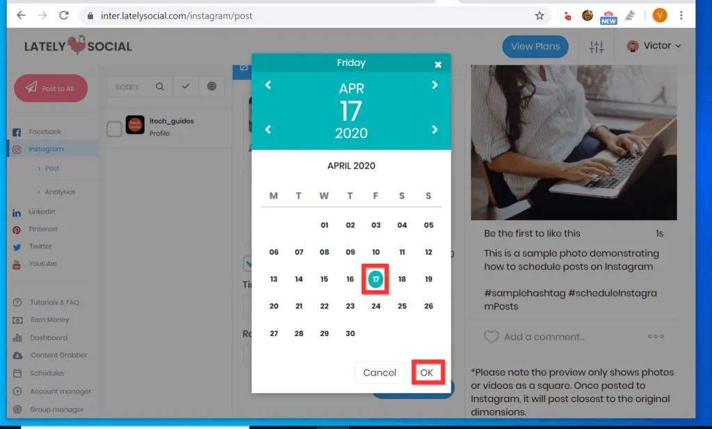 Schedule Posts on Instagram with LatelySocial - step 3 - Schedule Posts on Instagram with LatelySocial.com