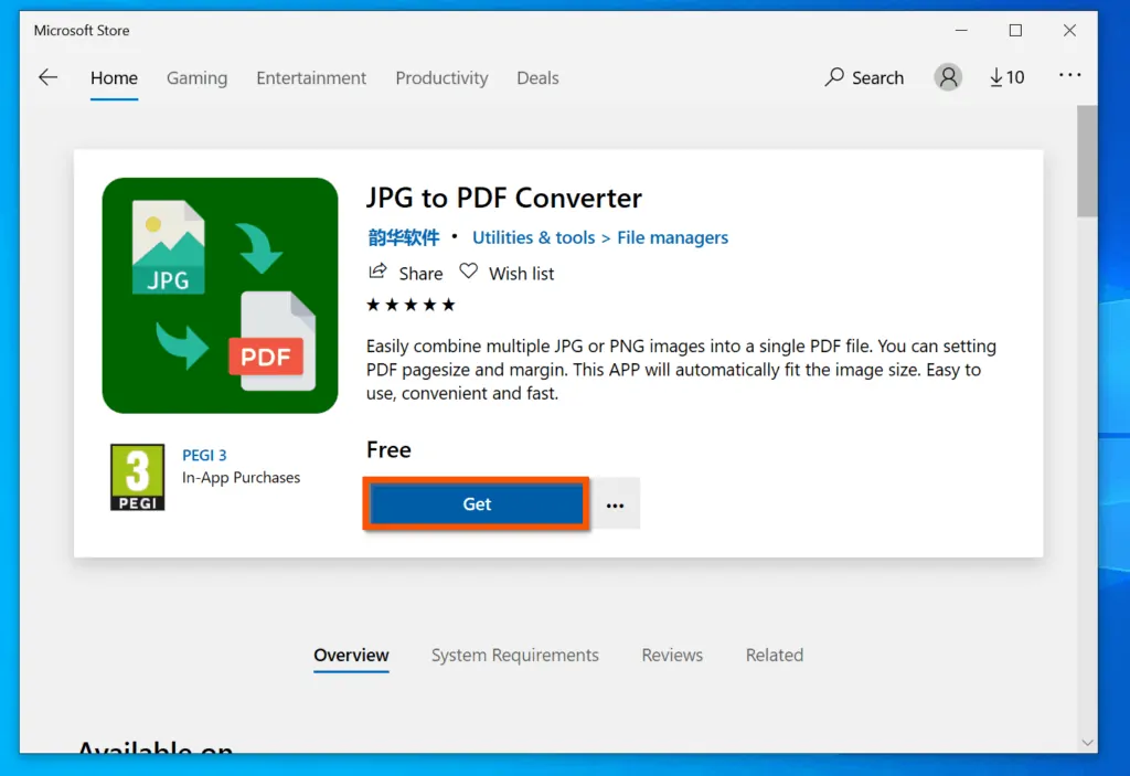 How to convert JPG to PDF on Windows 10 with the "JPG to PDF Converter" App