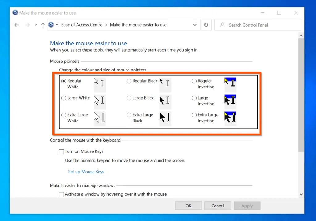 How to Change Cursor on Windows 10 from Control Panel