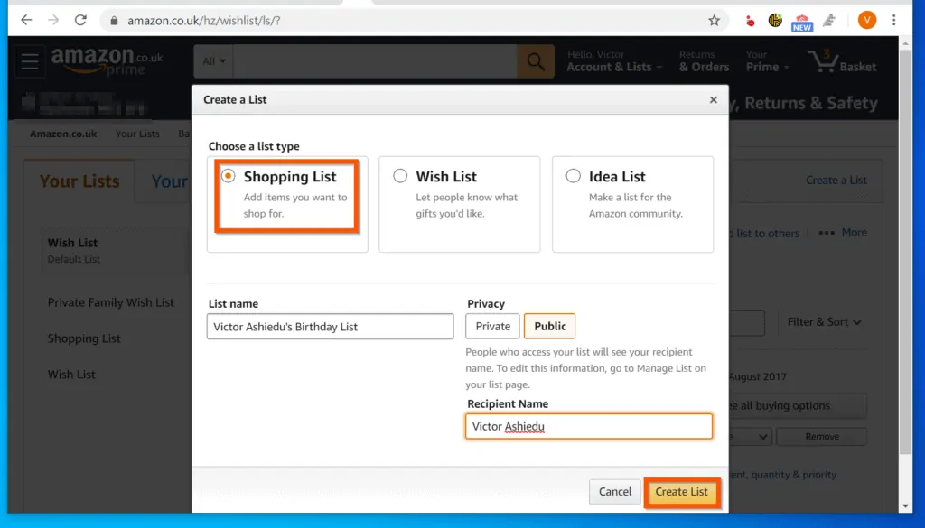 How to Create Amazon Shopping List