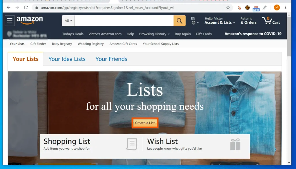 Create Amazon Shopping List for Someone Else