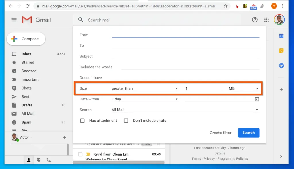How to Filter Emails in Gmail by Size