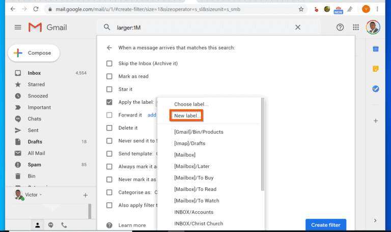 Setting up email filters in Gmail