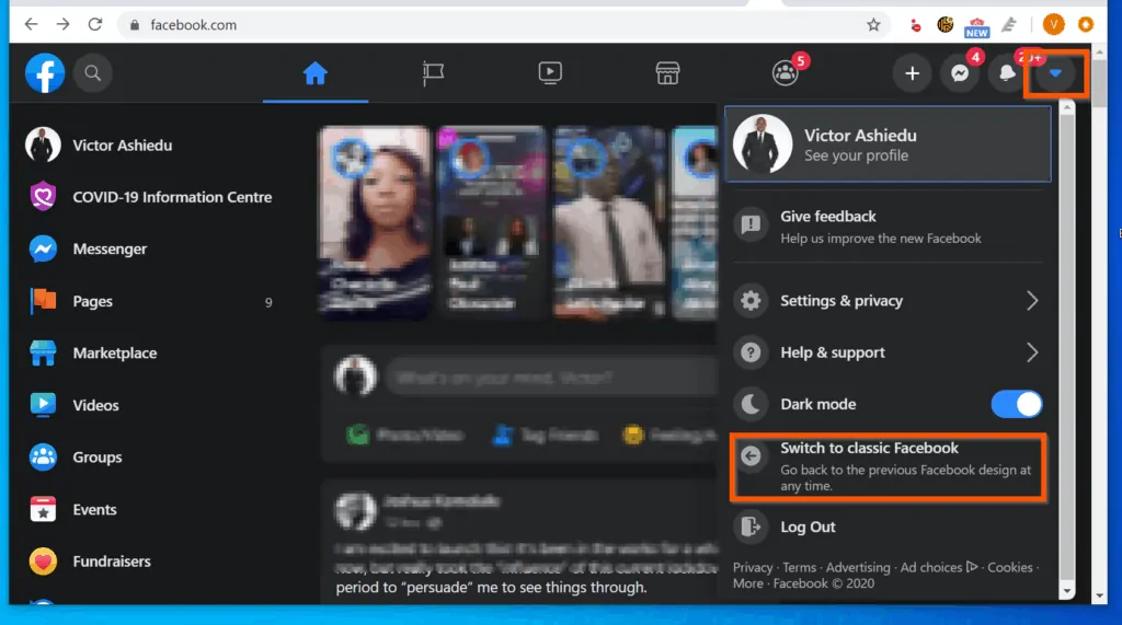How to Turn on Facebook Dark Mode on PC - Itechguides