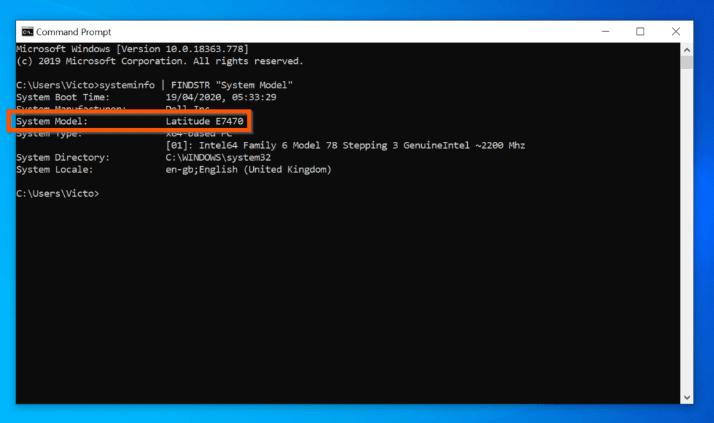 how to find laptop model windows 10