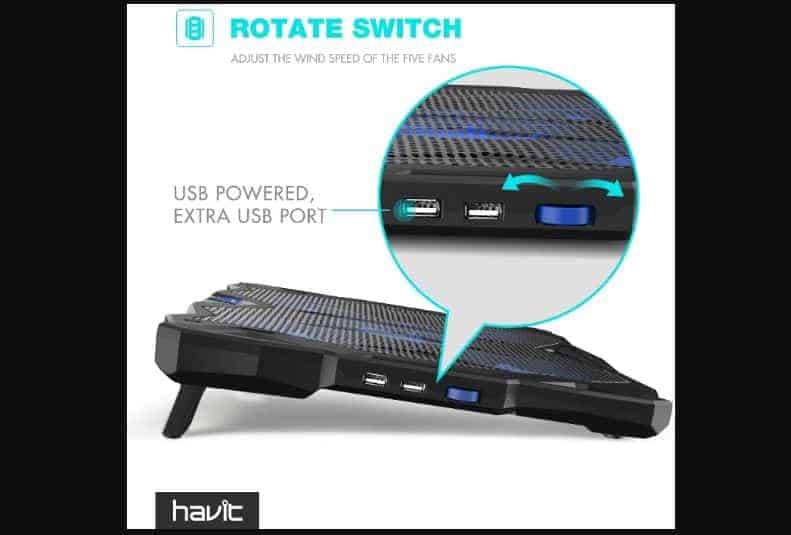 Best Laptop Cooling Pad: HAVIT 5 Fans Laptop Dual USB 2.0 Ports Pad