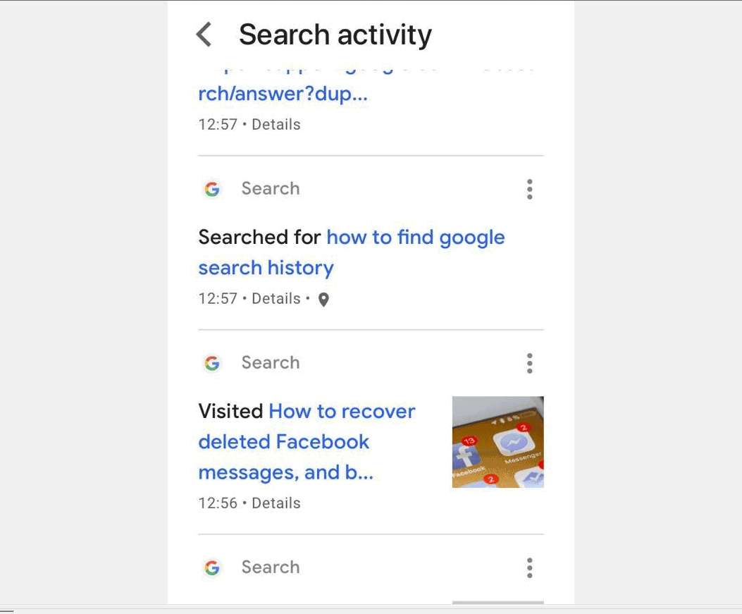 how do you find search history on google