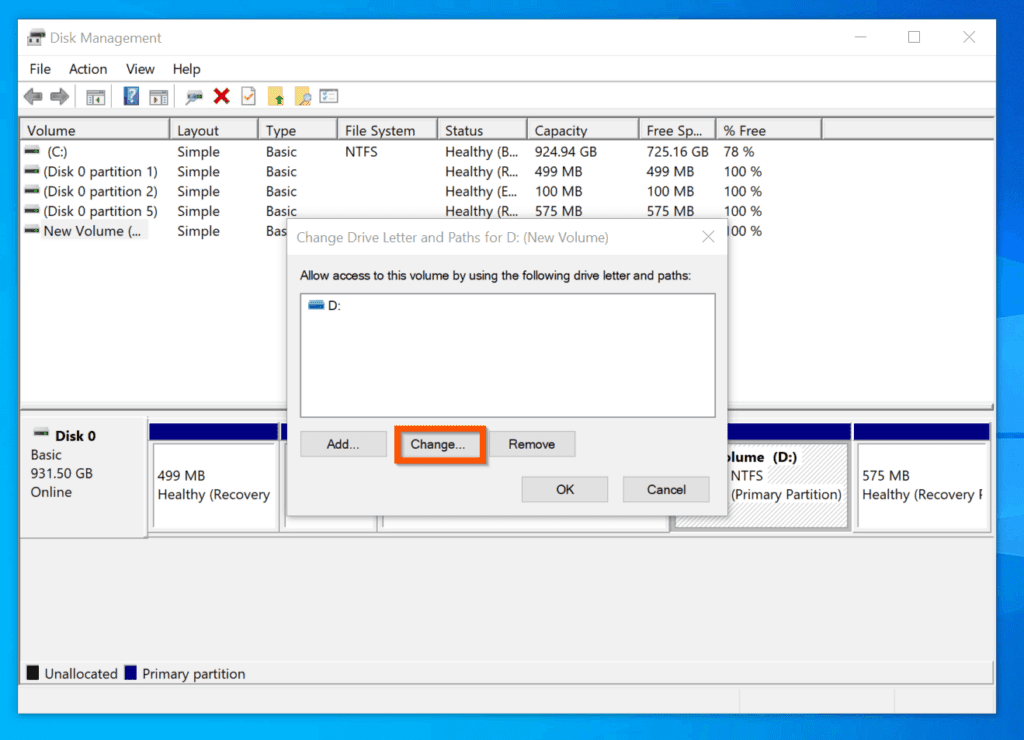 how to change a drive letter windows 10