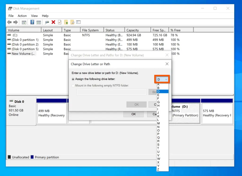 How to Change Drive Letter on Windows 10 with Disk Management