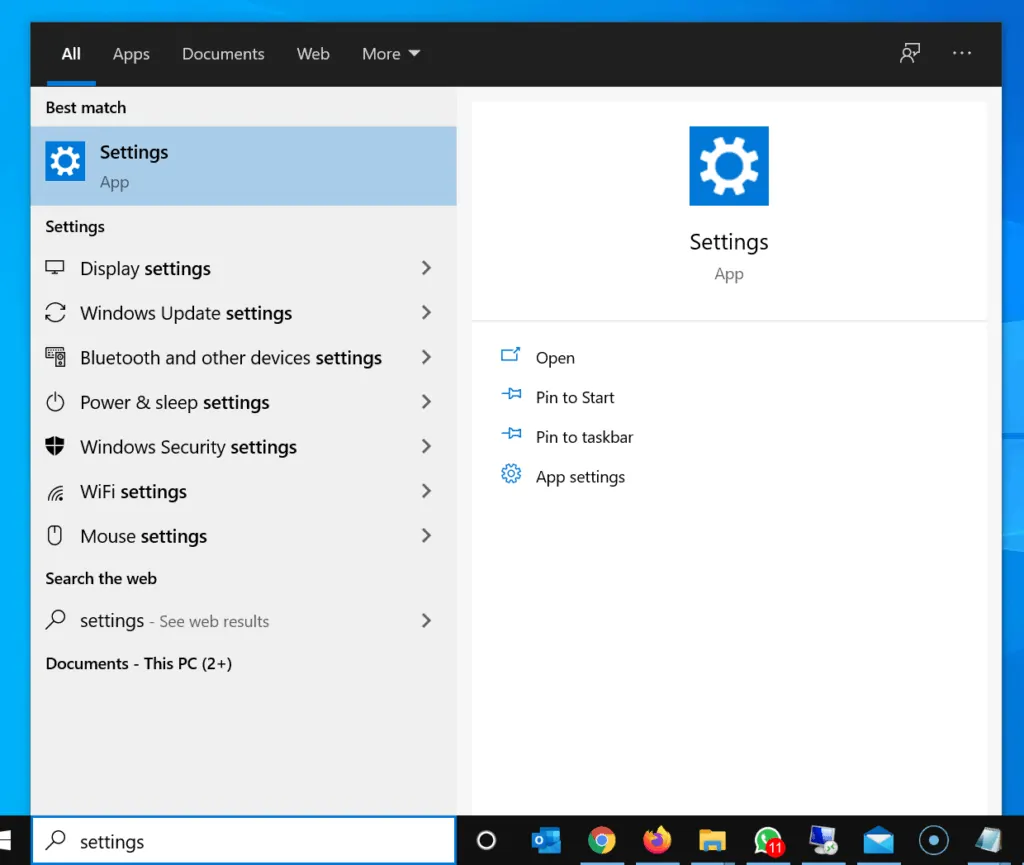 How to Change Wallpaper on Windows 10 - 1: search setting Settings. 