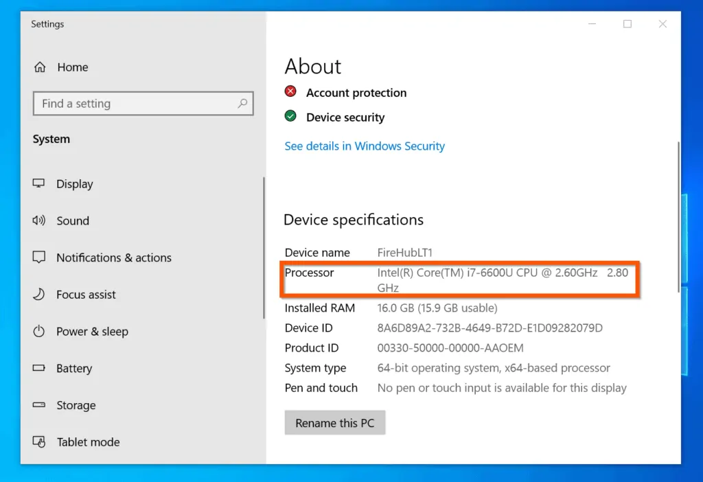 How to find out What Processor You Have on Windows 10 from Systems Settings