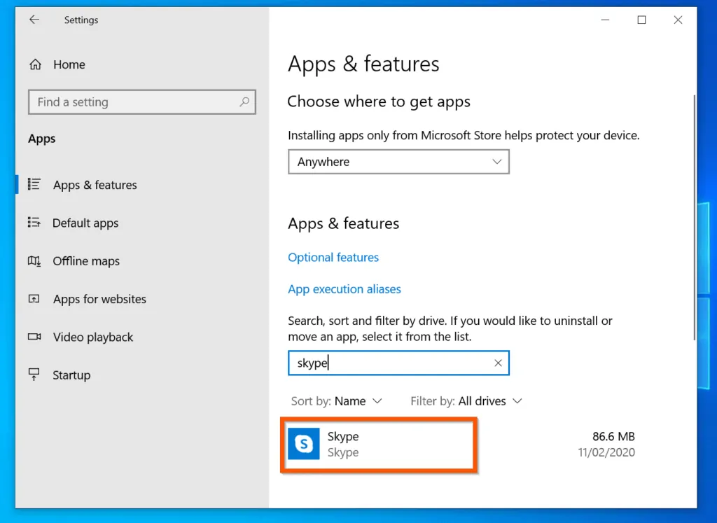 How to Remove Skype from Windows 10 from Apps & Features