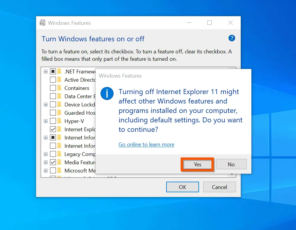 How to Uninstall Internet Explorer on Windows 10 from Windows features