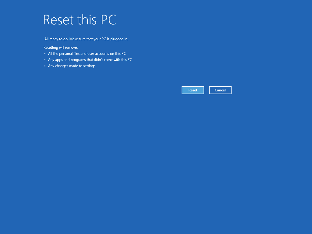 reset pc windows 10 not working