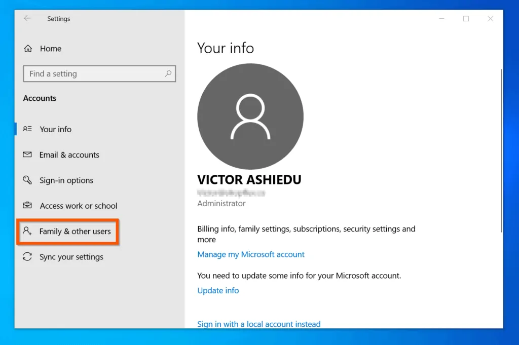How to Delete Administrator Account on Windows 10 from Windows Settings