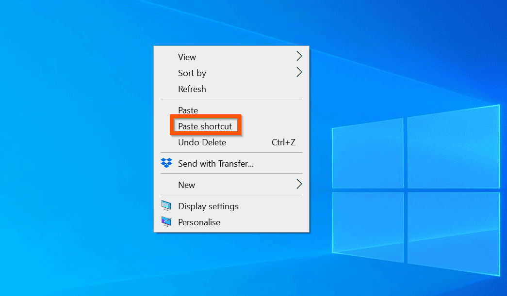 create shortcuts windows 10