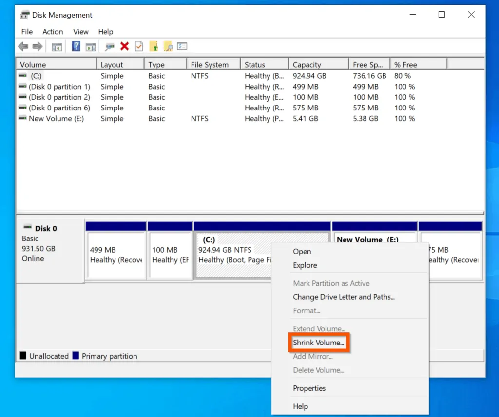 How to Use Windows 10 Disk Management to Shrink Volume