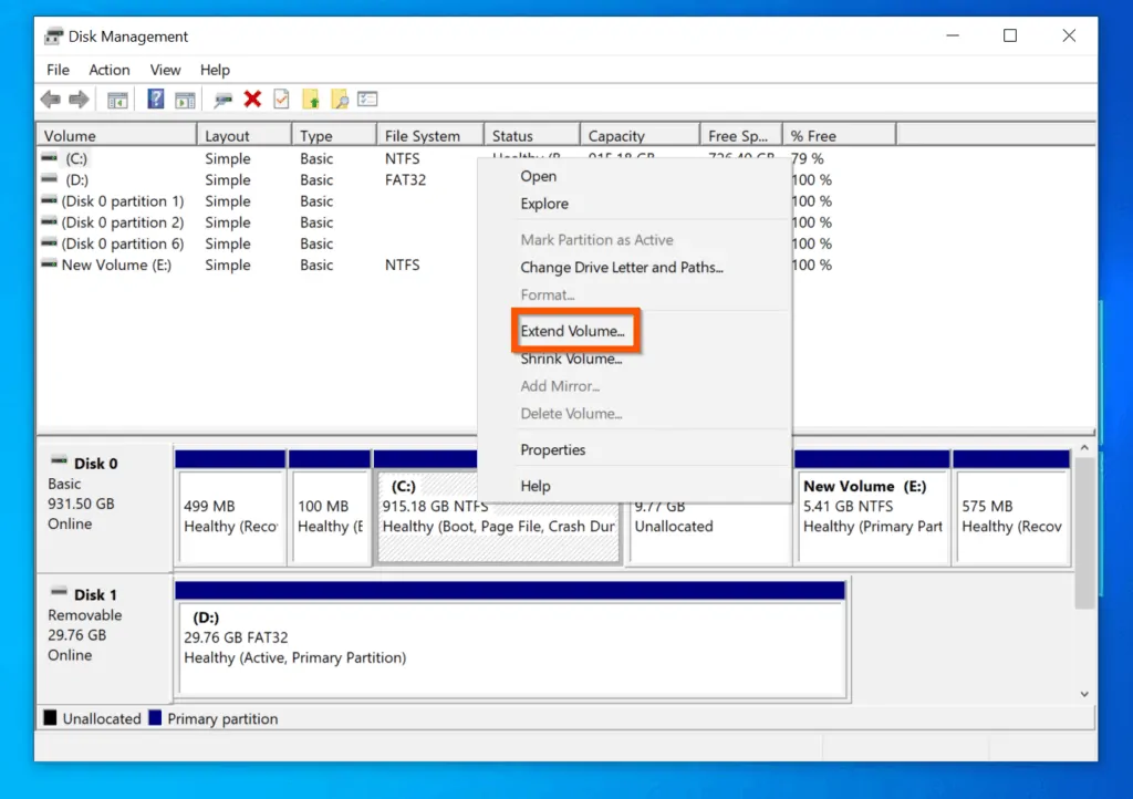 How to Use Windows 10 Disk Management to Extend Volume