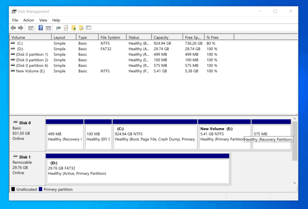 Windows 10 Disk Management Shrink or Extend Volumes