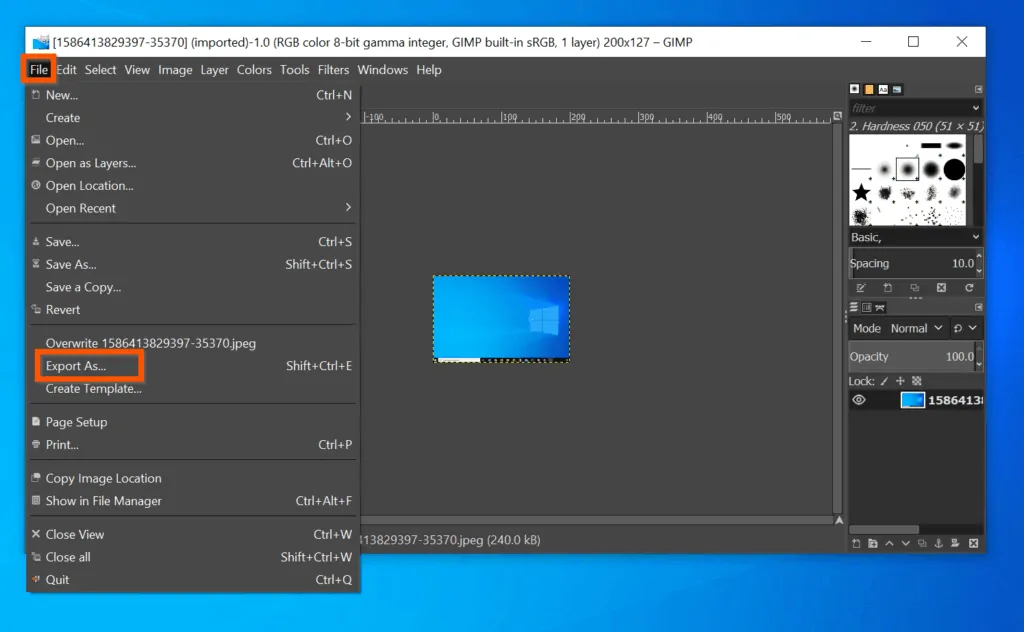 How Convert  to JPEG to JPG on Windows 10 with GIMP 