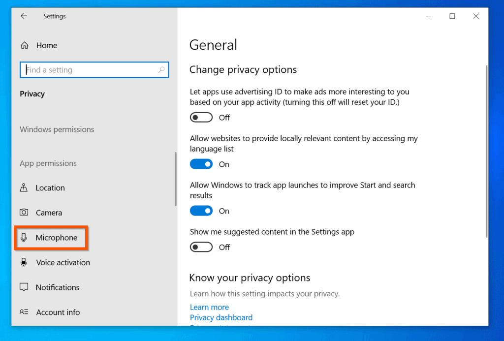 How to Record Audio on Windows 10 - step 1 - Grant Voice Recorder App Access to Microphone