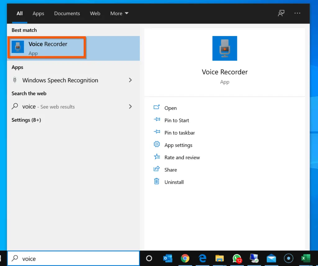 How to Record Audio on Windows 10 - step 2 - Record Audio with Voice Recorder App