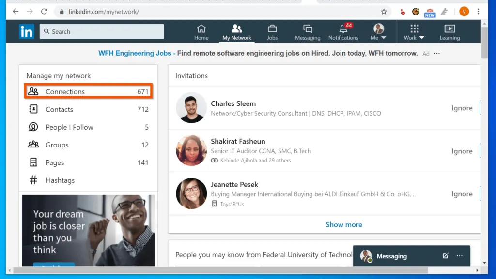How to Download LinkedIn Contacts - Then, on the top left of your LinkedIn Network - under "Manage my network", click Connections. 