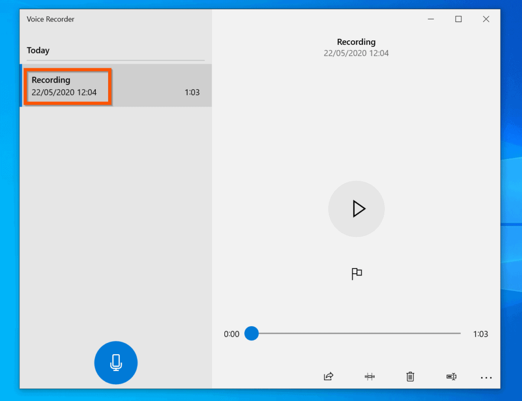 How to Record Audio on Windows 10 - step 2 - Record Audio with Voice Recorder App