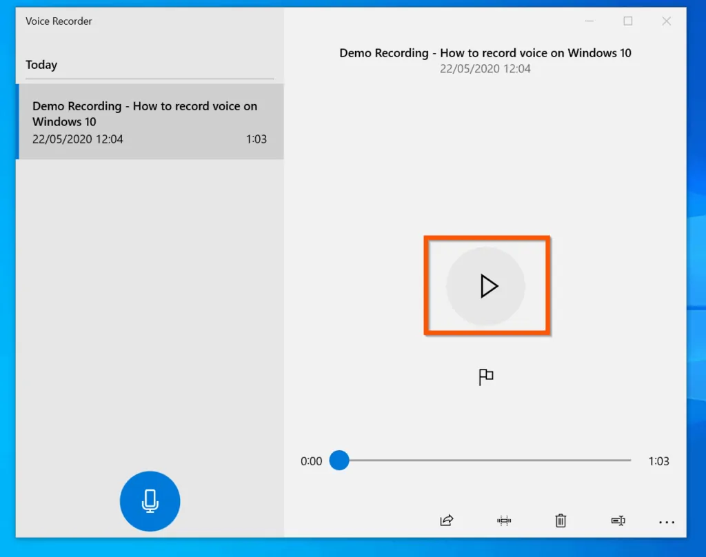 How to Record Audio on Windows 10 - step 2 - Record Audio with Voice Recorder App