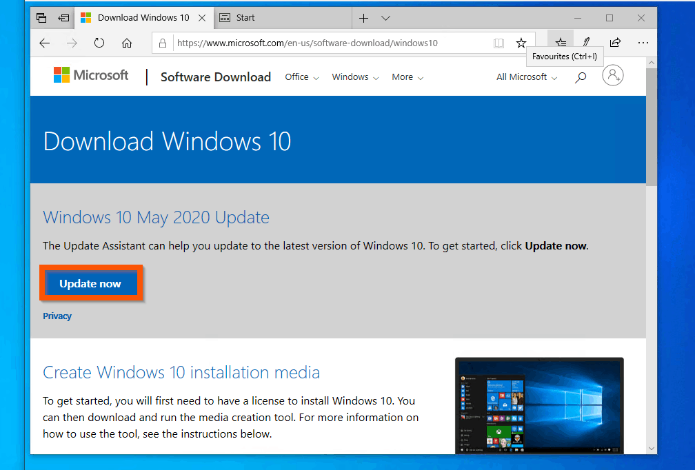 How to Install Windows 10 2004 Update Manually - step 1: open Windows 10 update page