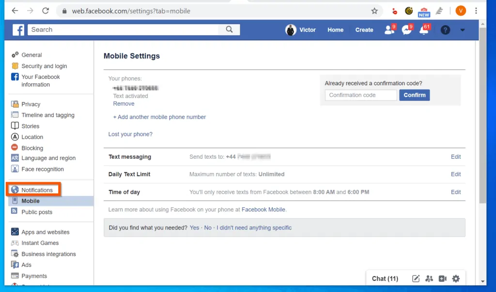 How to Setup SMS on Facebook - step 2 - Setup SMS on Facebook (SMS Notifications)
