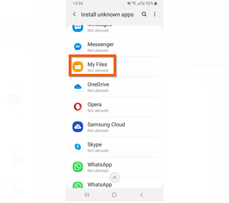 How to Install APK on Android - step 2: Allow "My Files" App to Install Unknown Apps