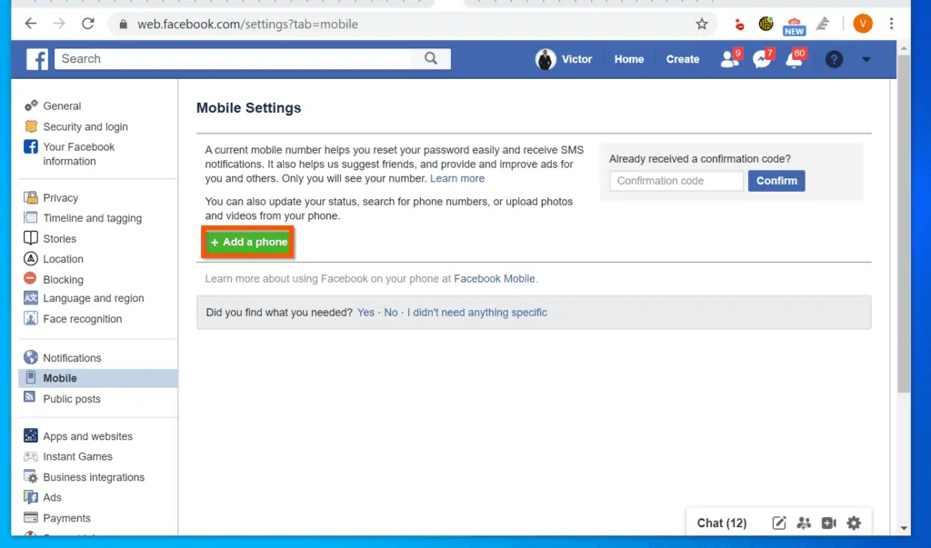 How to Turn on SMS on Facebook