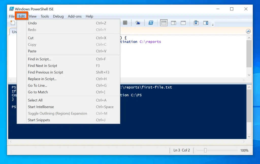 Features and Benefits of Windows PowerShell ISE - Cmdlet Auto-Detection and Completion 
