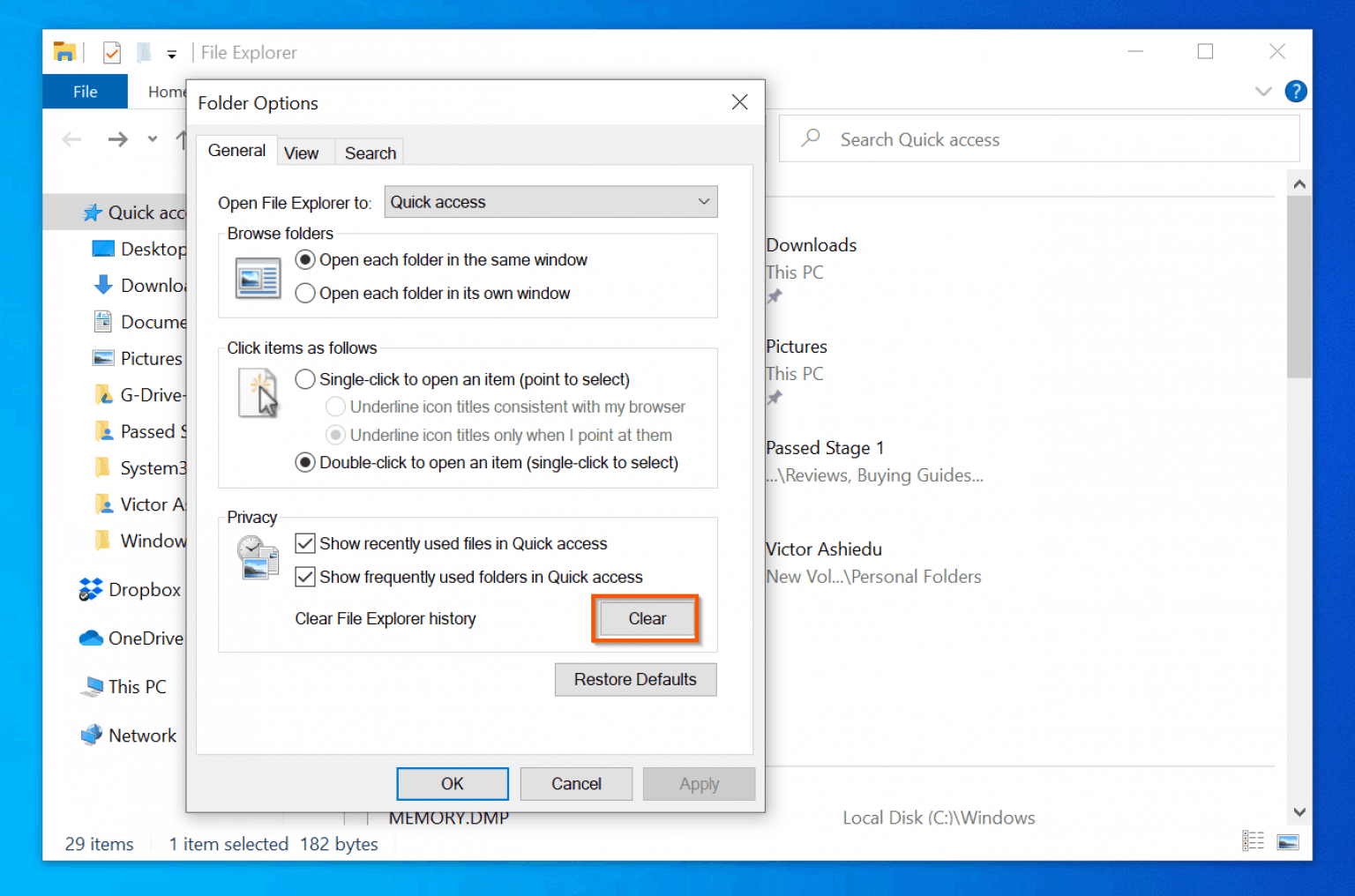 Clear Recent Files Windows 10 File Explorer
